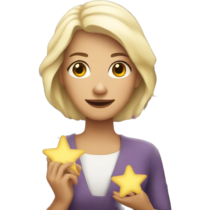 white blonde woman holding stars in her hands emoji