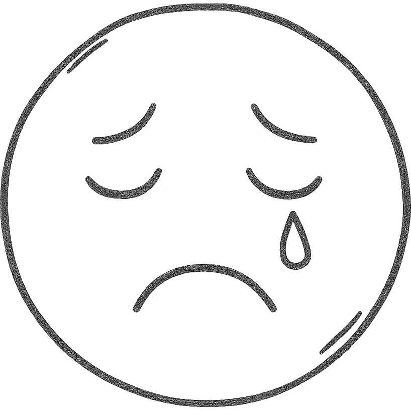 wistful crying face with hand-drawn outline, soft features, single tear emoji