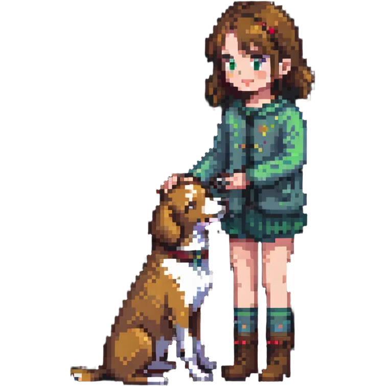 girl petting dog, friendship emoji