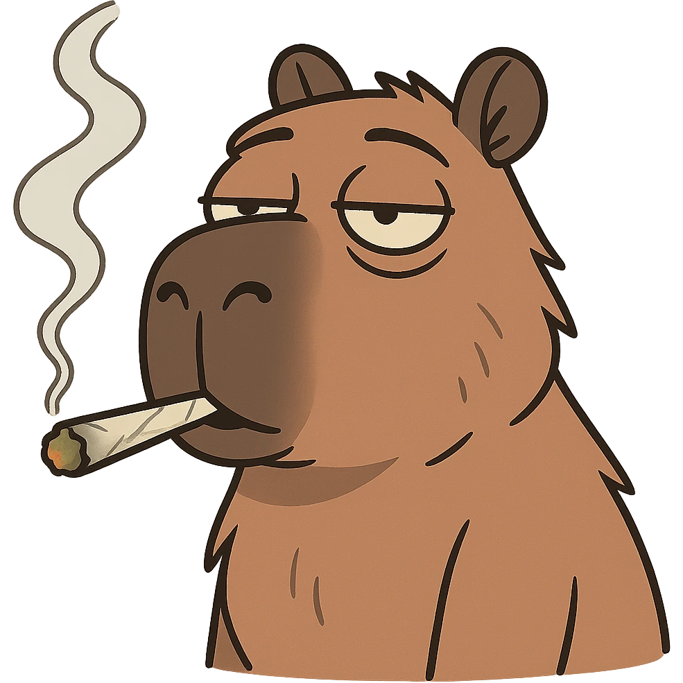 a capybara smoking a hand-rolled weed joint, relaxed expression, cartoon style emoji