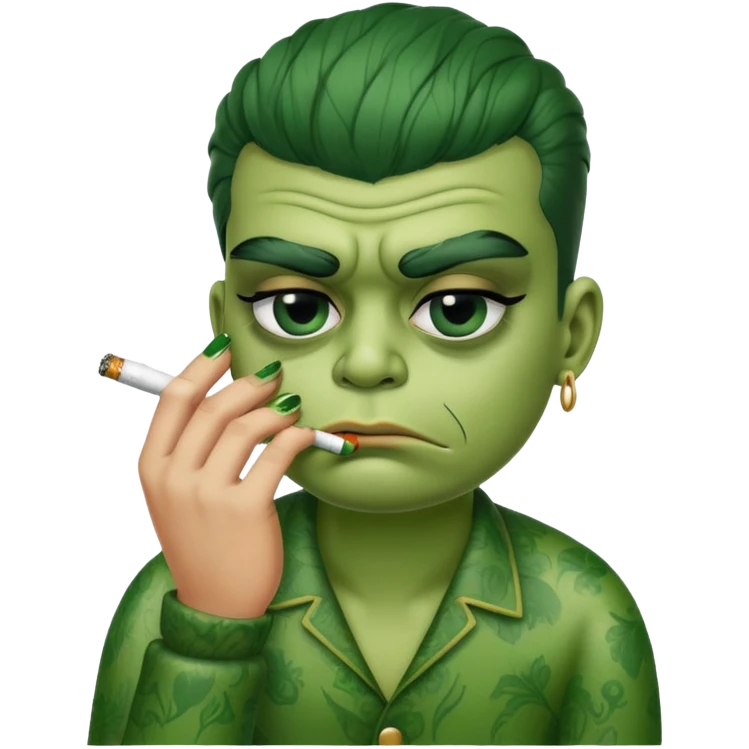 pepe crying, smoking a cigarette, with fake nails and eyelashes emoji