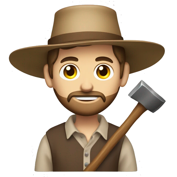 amish brown straw hat and small beard without mustache white skin brown button down shirt half body holding a hammer one photo  emoji
