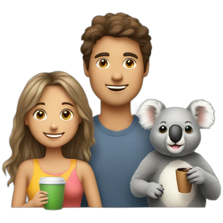 A young, a senior and a koala taking a coffee together emoji