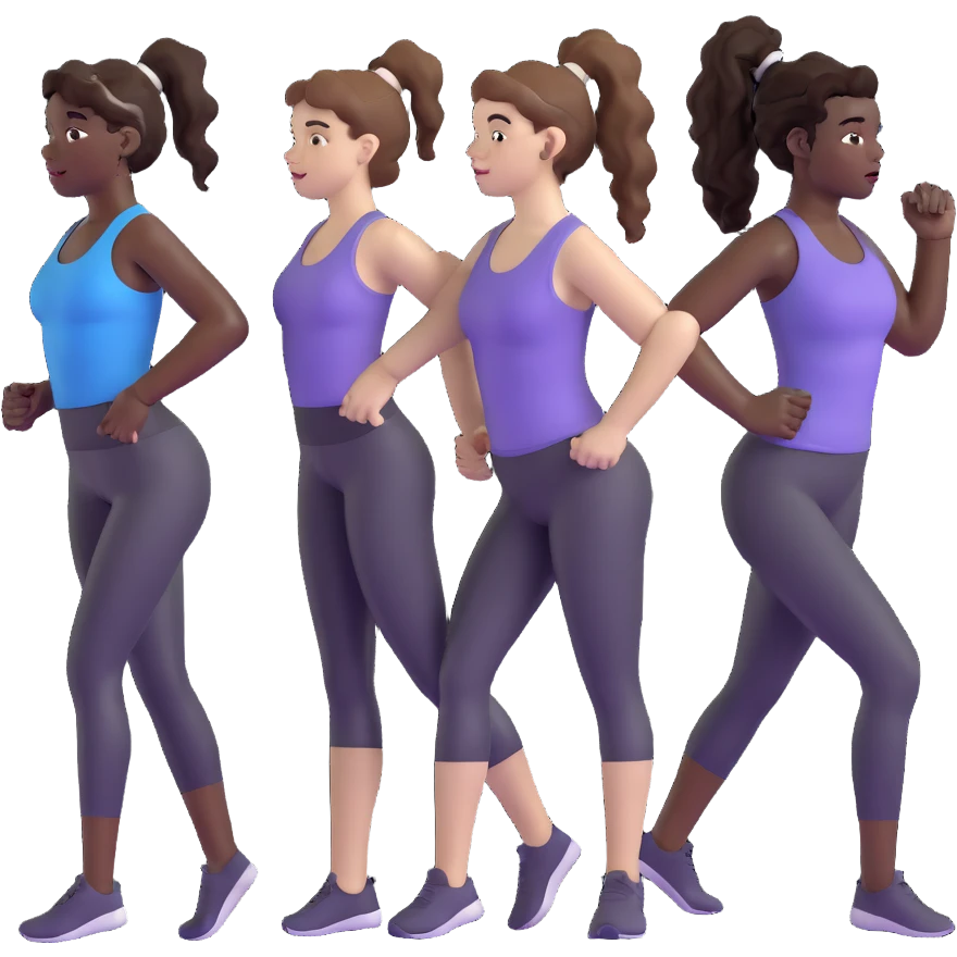 3 women exercising. The woman on the left has pale white skin and curly brown hair in a ponytail. The woman in the middle has black skin and curly black hair. The woman on the right has pale white skin and straight, brown hair in a ponytail. emoji