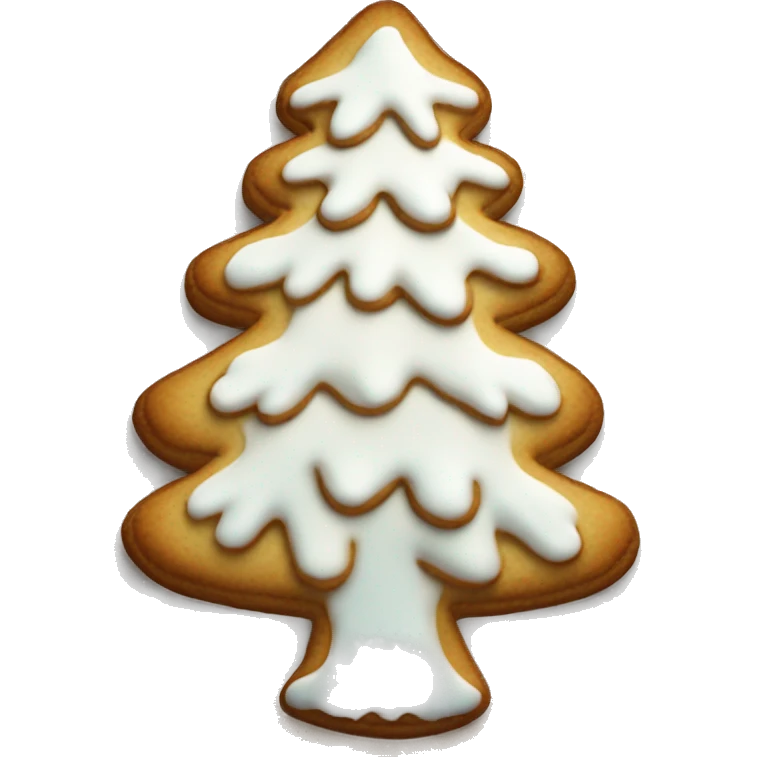 white frosted gingerbread cookie shaped like a pine tree emoji
