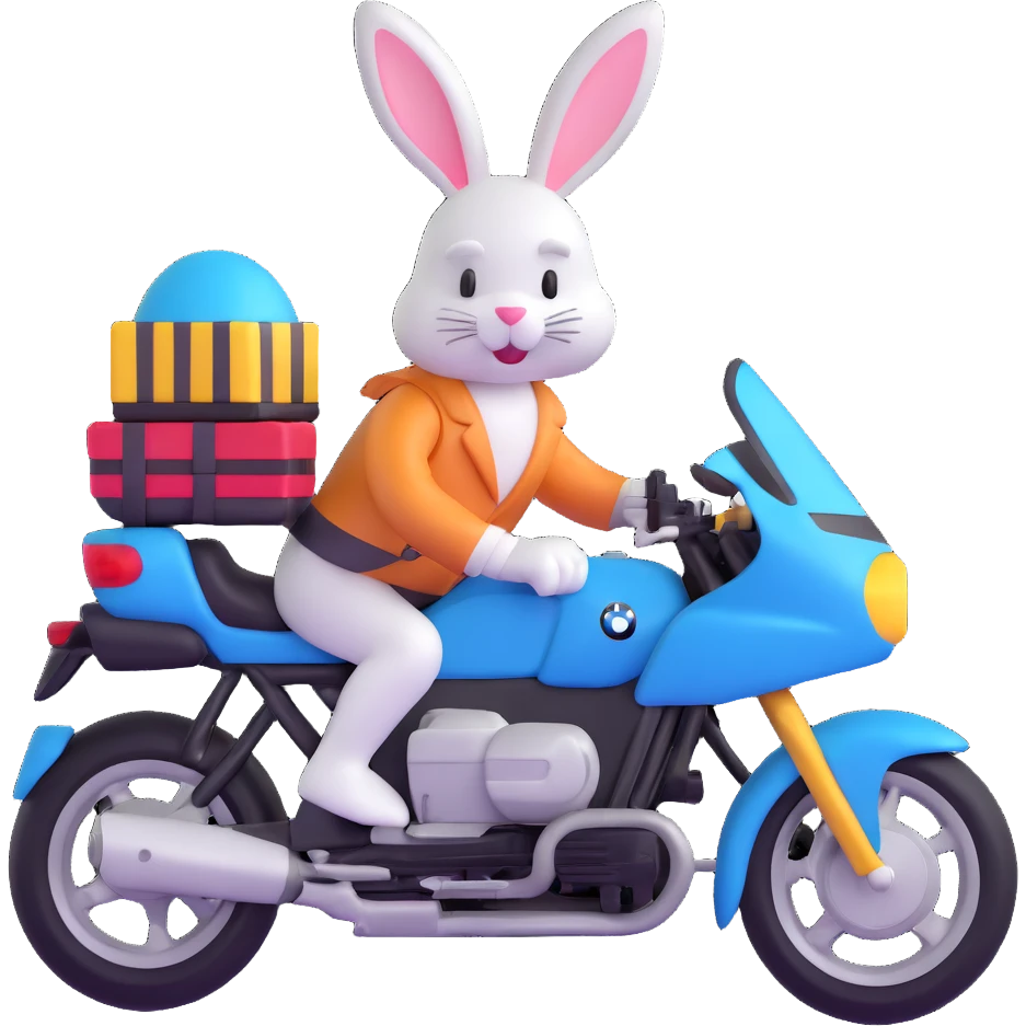 Easter bunny riding a BMW boxer motorcycle emoji