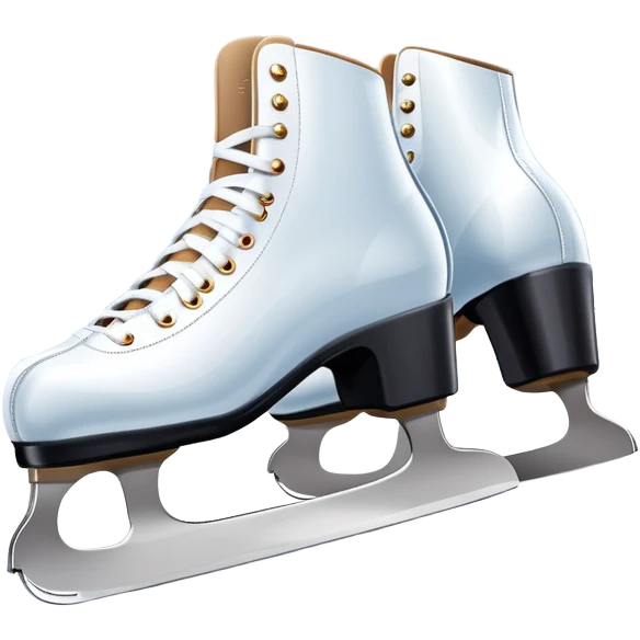 An icon showing elegant figure skates in close-up on a glossy ice surface, with a graceful skater performing in the background. The scene is set inside a grand indoor ice arena with spotlights, decorative banners, and a cheering audience. Transparent background. emoji