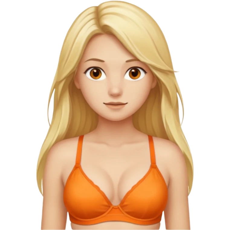 blonde long hair girl orange bra+boxers emoji