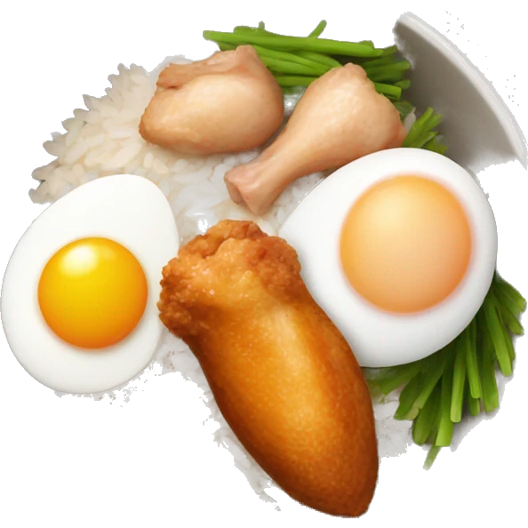 rice bowl with two eggs and two chicken drumstick emoji