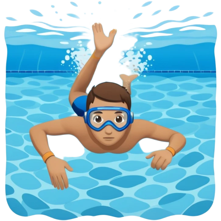 determined pool diver dives into a pool of confidence blue water underneath  emoji