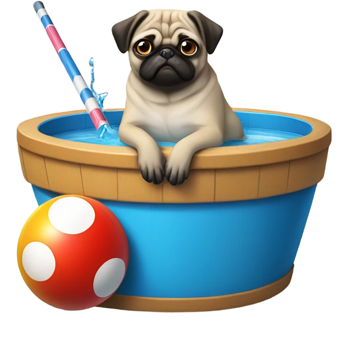 Pug in a pool with a cue riding an eight ball emoji