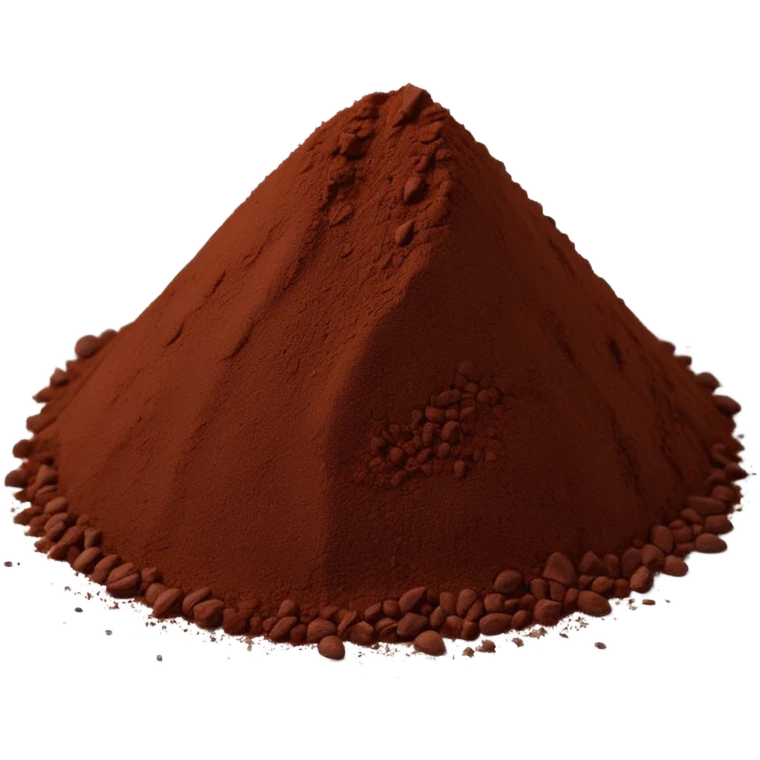 heap of cocoa powder, deep brown, finely ground, velvety texture, uneven edges, no spoon, clean, 3D, soft shadows, subtle lighting, realistic but stylized, no packaging, no text, no extra elements, transparent background, emoji scale emoji