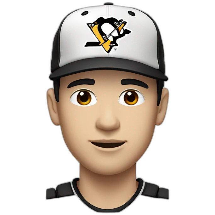 pale man with dark hair wearing a baseball cap with a pittsburgh penguins logo emoji