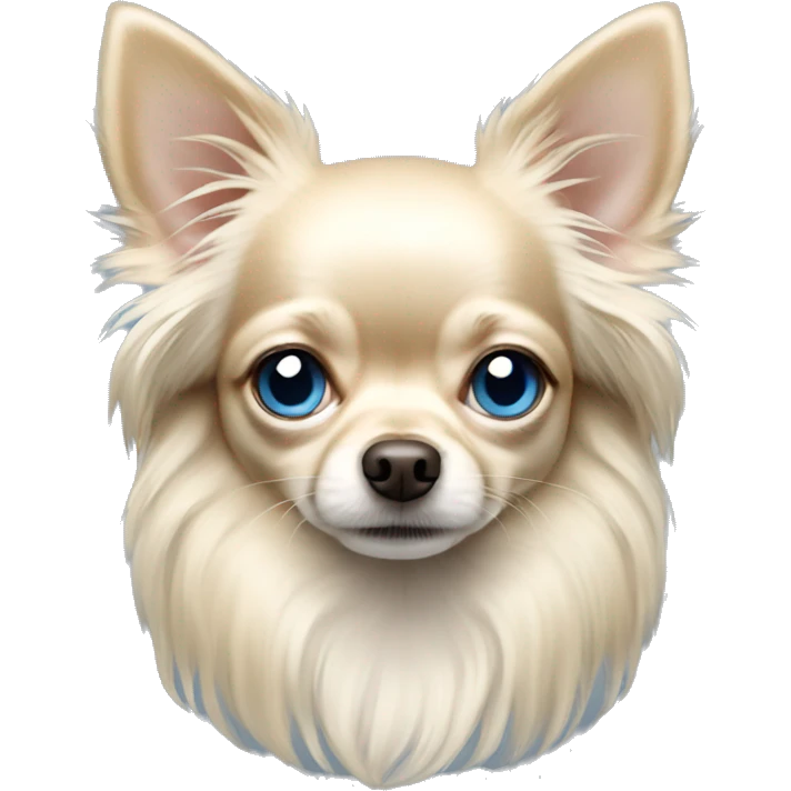 Cream color long haired Chihuahua dog with blue eyes emoji