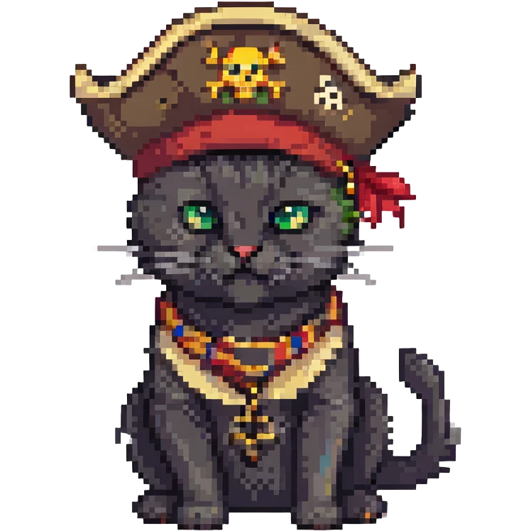 black cat with pirate hat emoji
