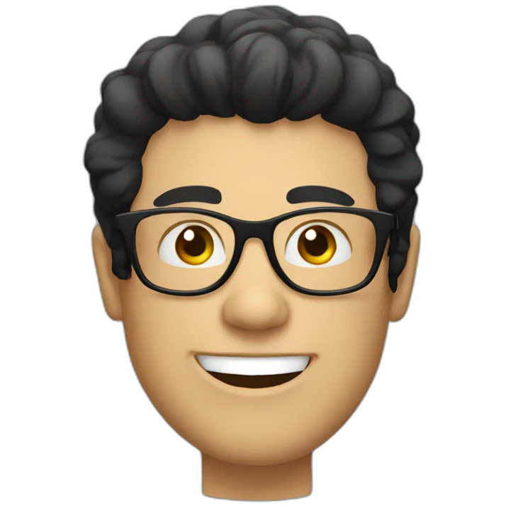 White man with transparent glasses and black hair smiling emoji