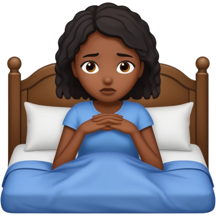 Black girl in a big bed by herself crying emoji