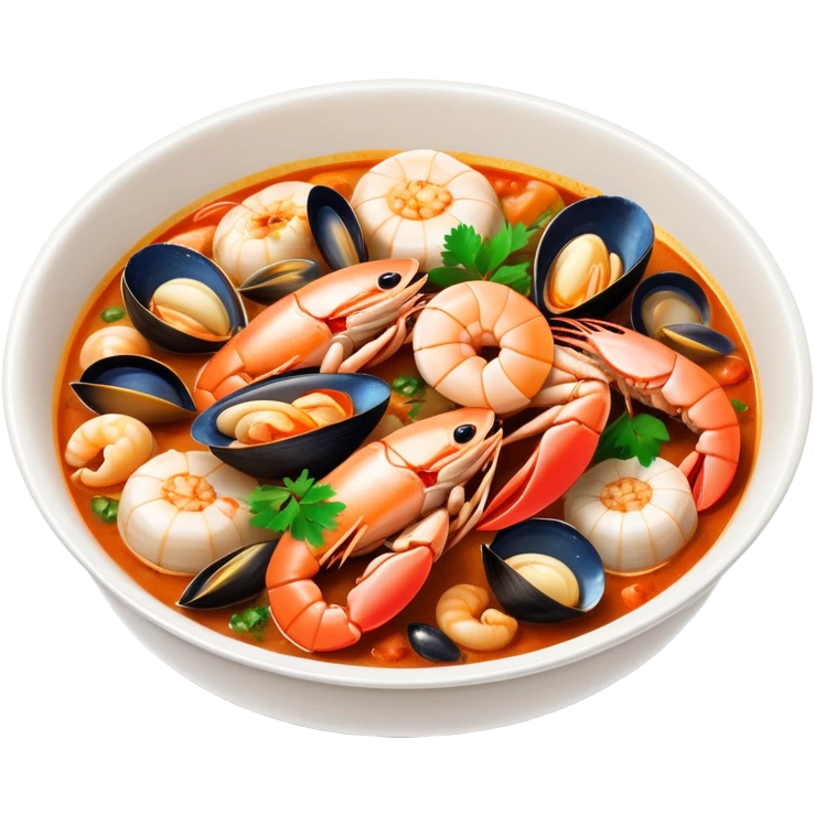 cinematic-realistic-buzara-seafood-dish-emoji,-depicted-as-a-rustic,-flavorful-seafood-stew-with-shellfish-rendered-with-rich-textures-and-dynamic,-maritime-lighting. emoji