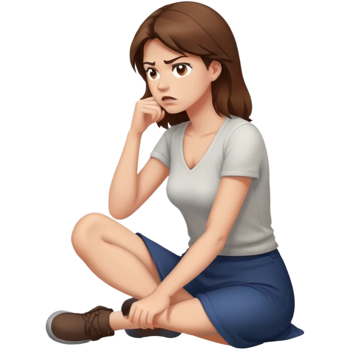 angry woman with brown hair sitting on a floor in profile avoiding conversation emoji