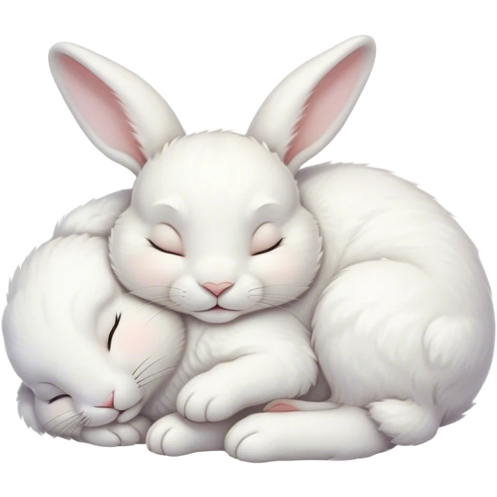 Meme-Worthy Cute Sleeping White Rabbit Portrait Emoji, Head resting peacefully with a contented smile, showcasing a delightfully compact build and a luxuriously soft pure white fur, eyes shut in a serene nap, Simplified yet hilariously adorable features, highly detailed, glowing with a soft, drowsy light, high shine, relaxed and utterly lovable, stylized with an air of playful laziness, bright and heartwarming, soft glowing outline, capturing the essence of a comically sleepy bunny, so meme-worthy it feels like it could instantly become the next viral sensation of adorable slumber! emoji