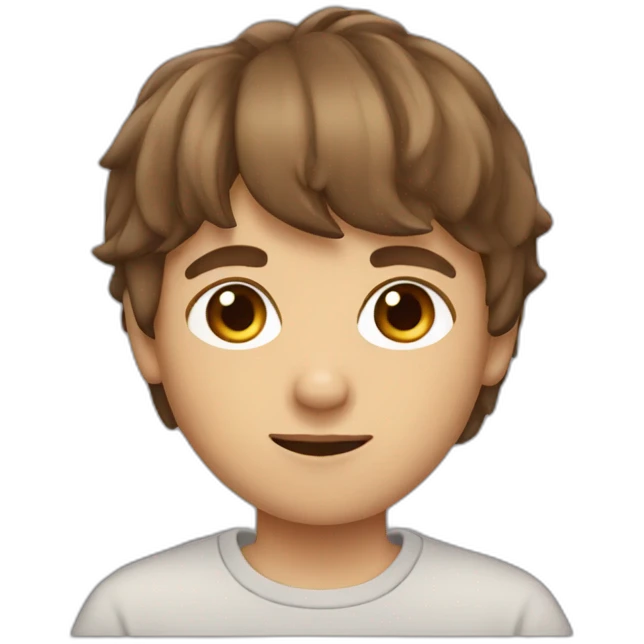 boy with brown hair and bangs wearing a sweatshirt emoji