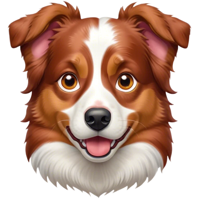 Cinematic Comical Red Merle Australian Shepherd Portrait Emoji, Head tilted dramatically with an exaggeratedly shocked or offended expression, short red merle fur with striking white accents, wide, expressive amber eyes filled with exaggerated disbelief, Simplified yet hilariously expressive features, highly detailed, glowing with a slightly sassy glow, high shine, dramatic yet playful, stylized with an air of attitude, bright and endearing, soft glowing outline, capturing the essence of a sassy and over-the-top pup, so meme-worthy it feels like it could side-eye its way into internet fame instantly! emoji