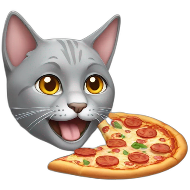 a grey cat eating pizza emoji