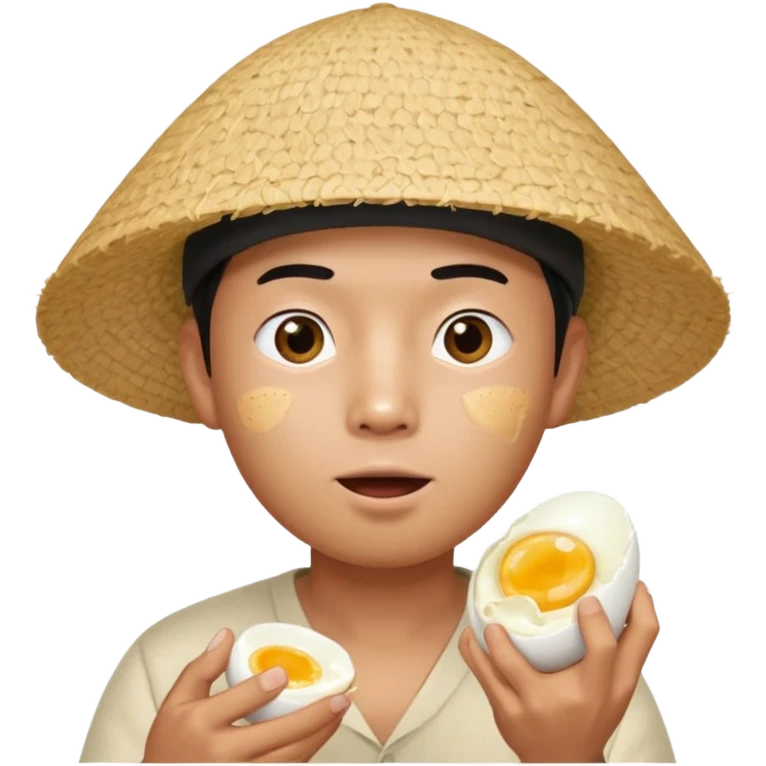 Asian guy with a rice hat eating an egg emoji