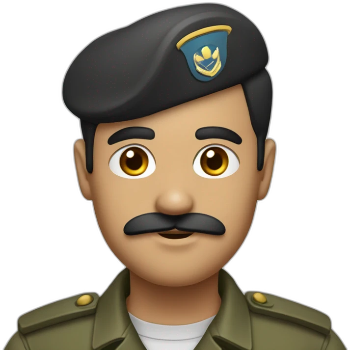 Person with a small, thin mustache, dark hair combed to the side, prominent eyebrows, wearing a military shirt emoji