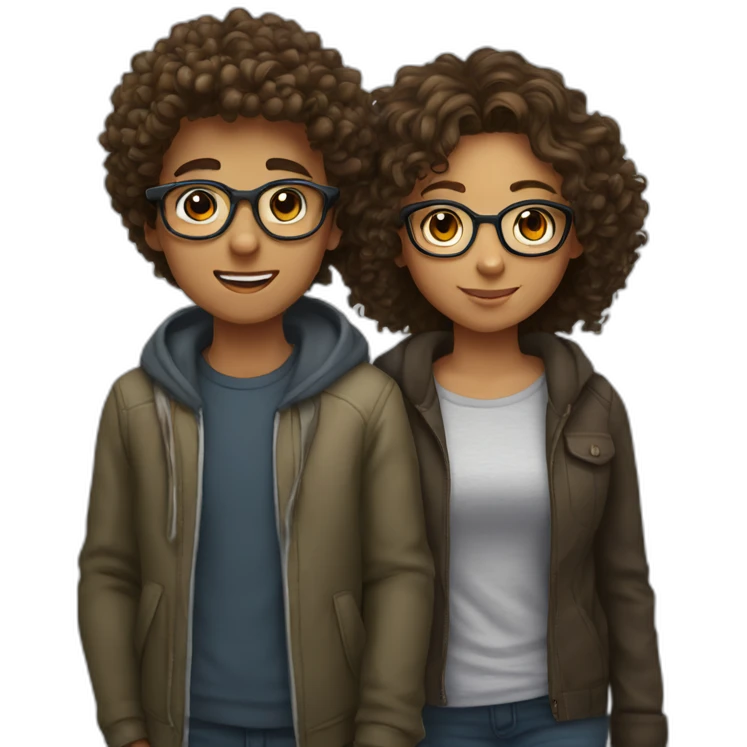a couple of teenagers with glasses, the girl has curly hair and the boy has short hair emoji