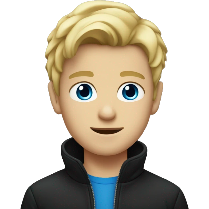 blonde boy in black jacket with blue eyes emoji