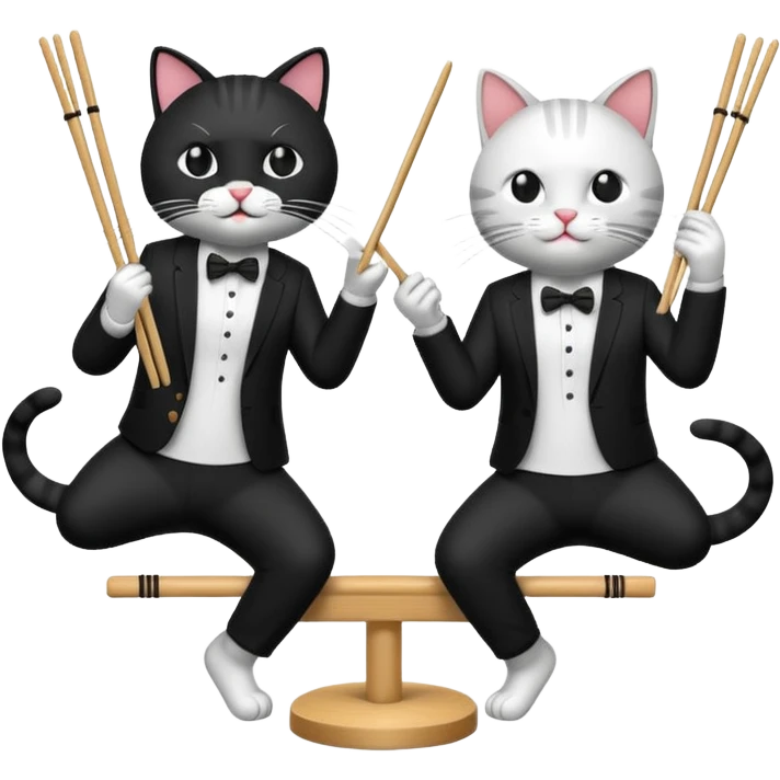 two cool cats playing air guitar on chopsticks emoji