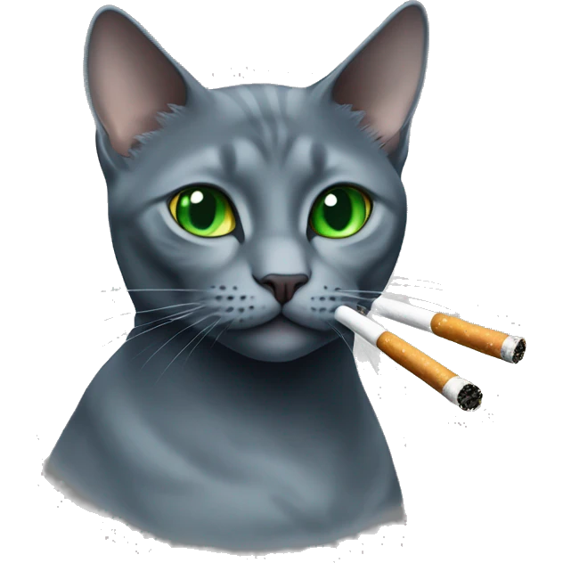Russian blue cat green eyes smoking cigarette emoji