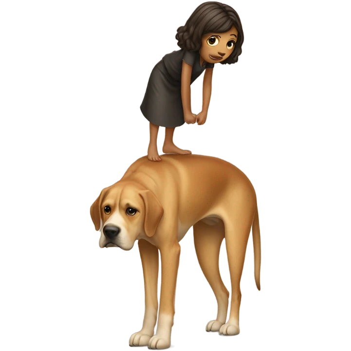 Girl standing on top of dogs head  emoji