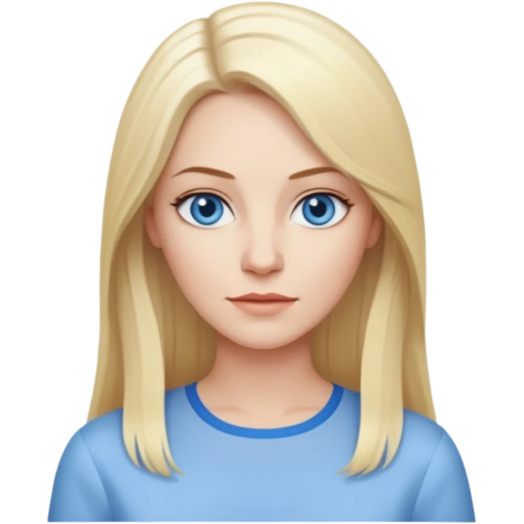 35 yr old white woman, pale skin, long straight blond hair parted in center, blue eyes emoji