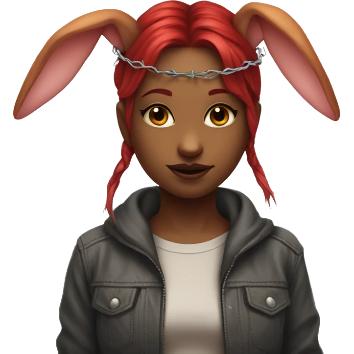 Red skinned bunny girl with horns and a barbed wire halo emoji