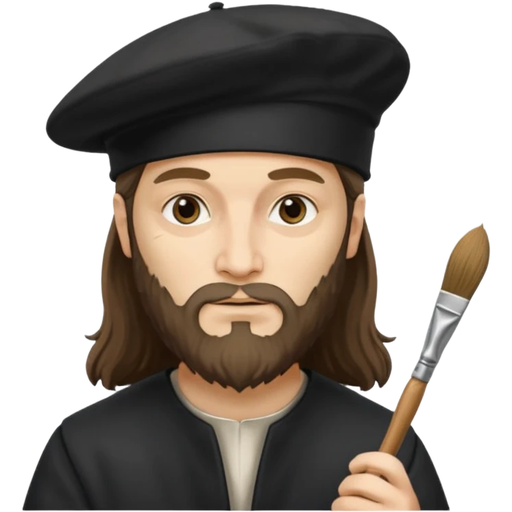 Leonardo da Vinci wear black beret hat, hold a brush emoji