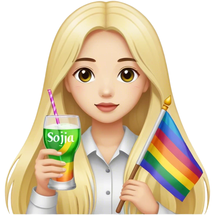 long hair girl holding rainbow flag with "text" Soju lang malakas" emoji