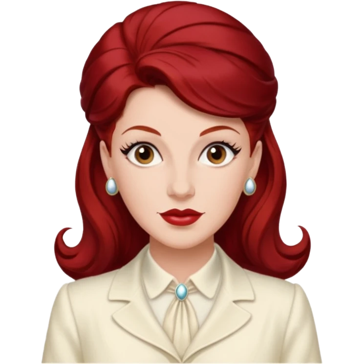 LaVerne Andrews from The Andrews Sisters with dark  red hair, ivory outfit emoji