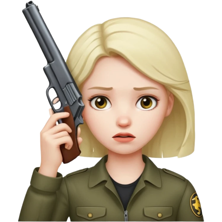 a girl holding a gun to her head and she looks tired  emoji