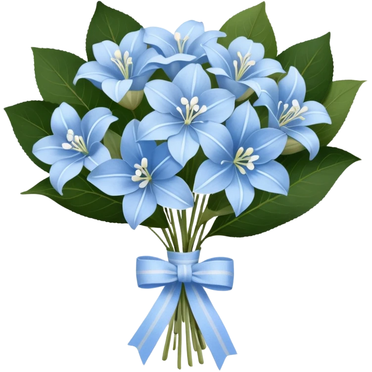 A wooden table adorned with a small bouquet of baby blue hydrangeas and creamy white lilies, wrapped in a softly frayed linen ribbon. A single blue butterfly, dusted with a hint of silver, rests lightly on the bouquet, as if drawn to its delicate fragrance. emoji