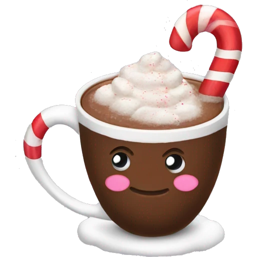 Hot cocoa with candy cane emoji