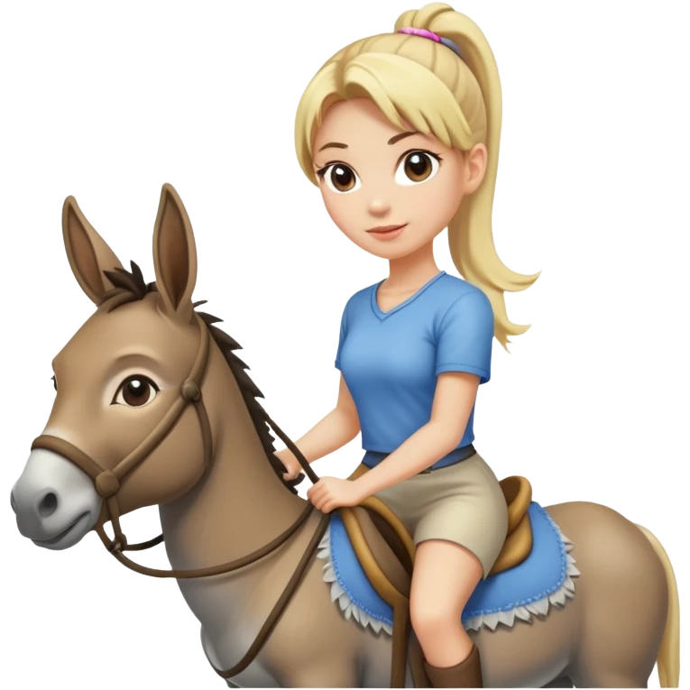 Blonde frau mit ponnyfrisur auf einem Esel  emoji