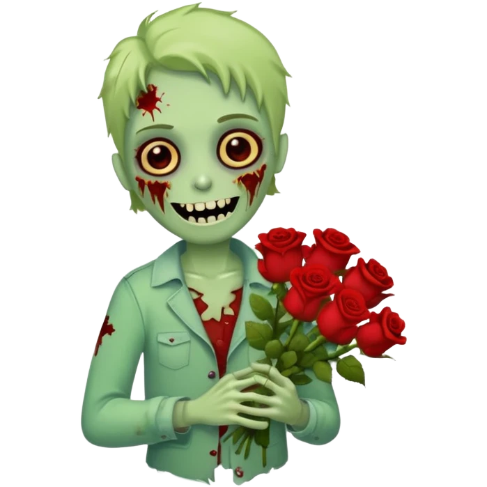 Cute funny zombie gives flowers emoji