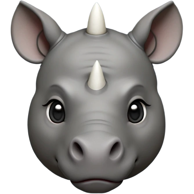 cinematic-noble-cute-young rhino-portrait-emoji,slate-grey-hide-poised-and-regal,-with-a-massive,-powerful-build-and-a-thick,--deep-set-soulful-piercing-eyes,-simplified-yet-sharp-and-sophisticated-features,-highly-detailed,-large-black-eyes, white horn, front facing, zoomed out showing shoulders emoji