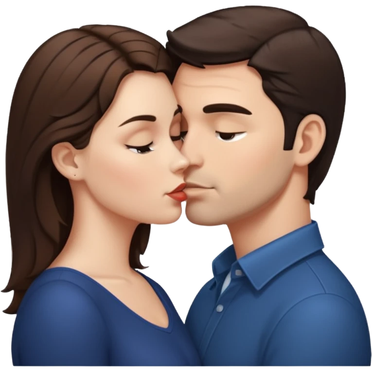 White Man with dark hair kissing shorter white woman with brown hair emoji