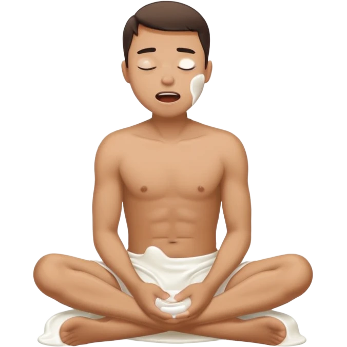 Man sitting on the floor exhausted mouth open eyes closed covered in white lotion emoji