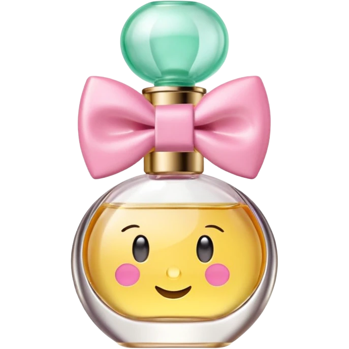 Benetton Sisterland perfume bottle with pastel colors and a cute bow, emoji style emoji