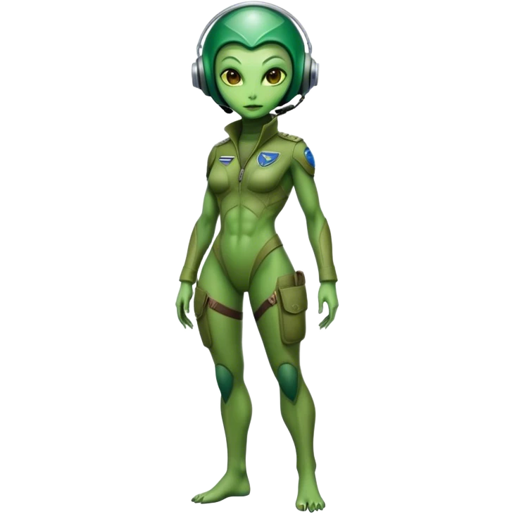 green alien reptilian woman pilot, full body full figure emoji