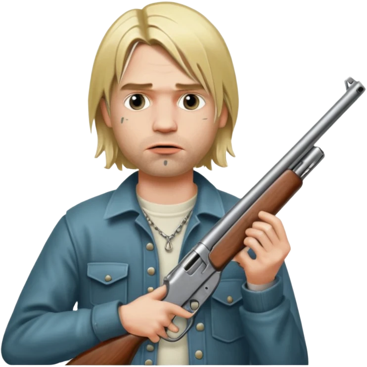 Kurt Cobain holds a double-barreled shotgun with the barrel in his mouth emoji